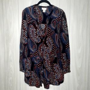 Soft Surroundings Paisley Tunic Log Sleeve Button Down Size Large